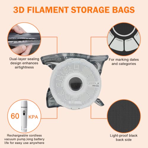 3D Printer Filament Vacuum Storage Bags Kit with Wireless Rechargeable Vacuum Pump, 10pcs Light-Proof & Moisture Resistant Filament Vacuum Sealed Bags, Reusable Vacuum Bags for Filament(12.4" X 13.8") - size: 10 Bags + USB Pump