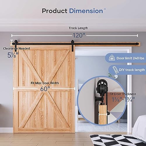 EaseLife 10 FT Sliding Barn Door Hardware Track Kit,Basic J Pulley,Slide Smoothly Quietly,Easy Install (10FT Track Kit for 60" Wide Single Door) - size: 10 Feet