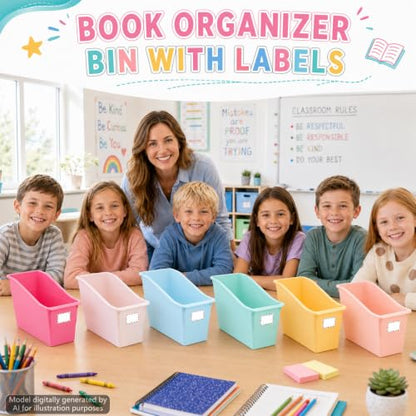 12 Pack Book Bins for Classroom with Labels, Pastel - color: Pastel