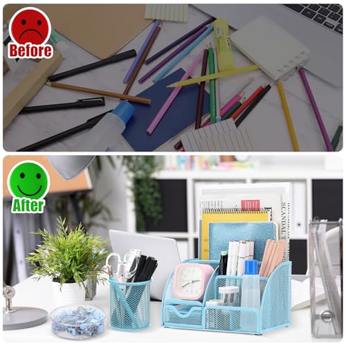 13-in-1 Office Desk Organizer Set for Back to School Supplies Accessories - color: Blue