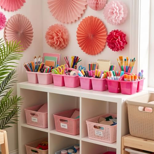 Kathfly 4 Pack Classroom Caddy Organizer with Handle Bulk, Pink - color: Pink