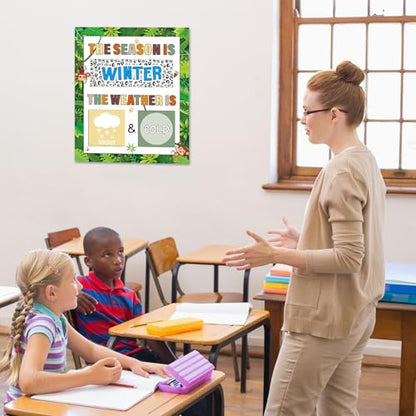 Jungle Animal Season and Weather Calendar Bulletin Board Safari Season Calendar Posters with Weather Cards Hook and Loop Dots for Classroom Wall Decor Preschool Kindergarten Student Teacher Supplies - style: Jungle Animal