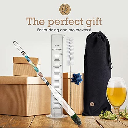Brewer's Elite Hydrometer & Plastic Test Jar - for Home Brew Beer, Wine, Mead and Kombucha - Deluxe Triple Scale Set, Hardcase and Cloth - Specific Gravity ABV Tester - size: Hydrometer & Plastic Test Jar Kit