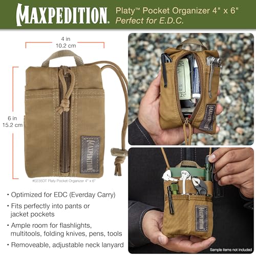 Maxpedition Platy Pocket Organizer, EDC Tool Pouch, Neck Wallet - color: Dark Tan, size: 4" x 6"