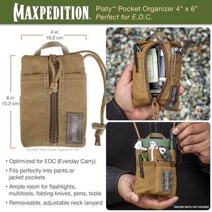 Maxpedition Platy Pocket Organizer, EDC Tool Pouch, Neck Wallet - color: Dark Tan, size: 4" x 6"