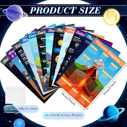 Pajean 12 Pcs Earth Science Classroom Decor Geography Learning Chart Poster