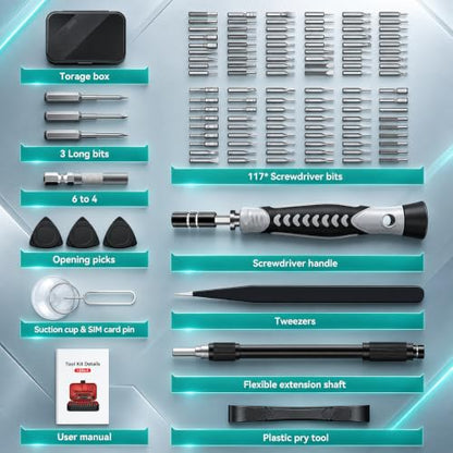 LIFEGOO Precision Screwdriver Set, 130-in-1 Electronics Repair Tool Kit with 120 Bits, Magnetic Screwdriver Kit with Flexible Shaft and Built-In Parts Box for iPhone, Laptop, PC, Xbox, Switch, Watch - color: Black, size: 130 in 1