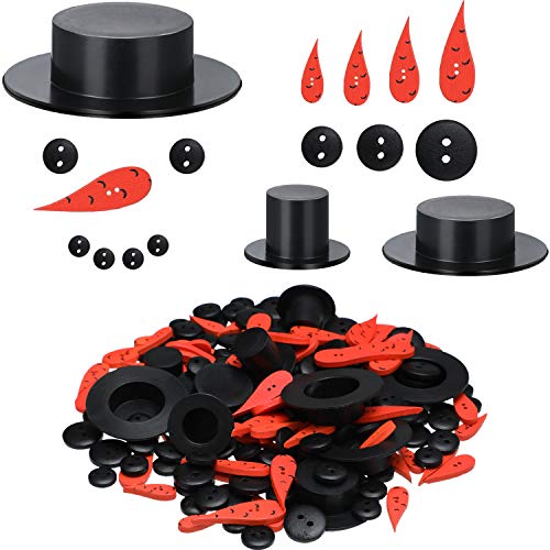 300 Pcs Christmas Snowman Ornament Set, Carrot Nose Black Hats Eyes Buttons