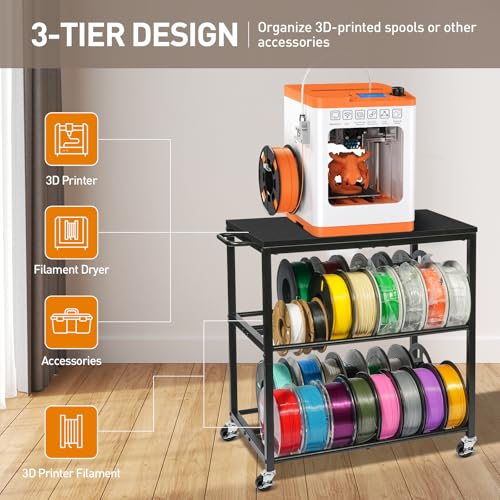 Portable Small 3D Printer Cart with Filaments Storage &Wheels,(Black - color: Black - Style01
