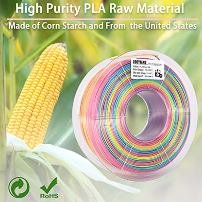 Silk PLA Filament Multicolor, 3D Printer Filament Rainbow PLA Filament 1.75mm +/- 0.02mm, 3D Printing Filament 1kg/2.2lbs - color: Silk Rainbow