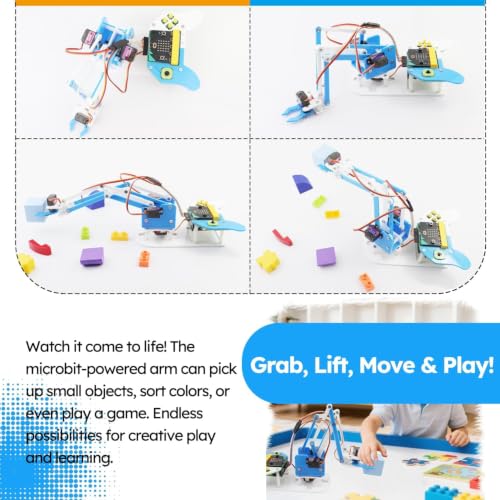 Micro:bit Programmable Robotic Arm Kit with Joystick Controller for STEM Education | Compatible with MakeCode & MicroPython, microbit v2 and AA Batteries Not Included