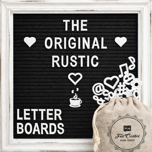Black Felt Letter Board Baby Announcement Sign with Rustic Wood White Frame - Rustic Farmhouse Letter Board Sign with Stand - 10x10 Felt Board Changeable Message Board with 350 Letter Set - color: Black, size: 10x10 inches