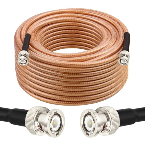 RG8X BNC Extension Cable, Low Loss BNC Male to BNC Male Coaxial Cable, 50 Ohm Flexible Coax Jumper with Dual-Layer Strain Relief for CCTV Security Camera, RF Antennas, Oscilloscope 50FT - size: 50FT