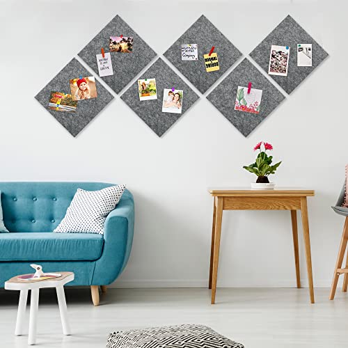 AKTOP Cork Bulletin Board 12x12, 1/2" Thick Felt Cork Board Tiles 6 Pack, Small Square Pin Board for Wall, Self Adhesive Corkboards with 60 Push Pin Wood Clips for School, Home & Office, Grey - color: Grey, size: 12"x12" - 6Pack