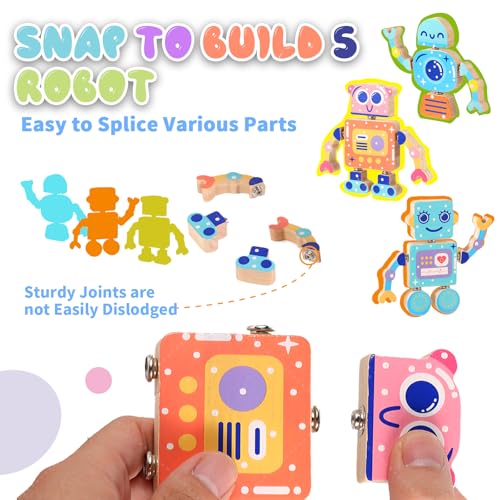 Wooden Snap Together Building Toys, Robot Building Toys for Kids Ages 3-5