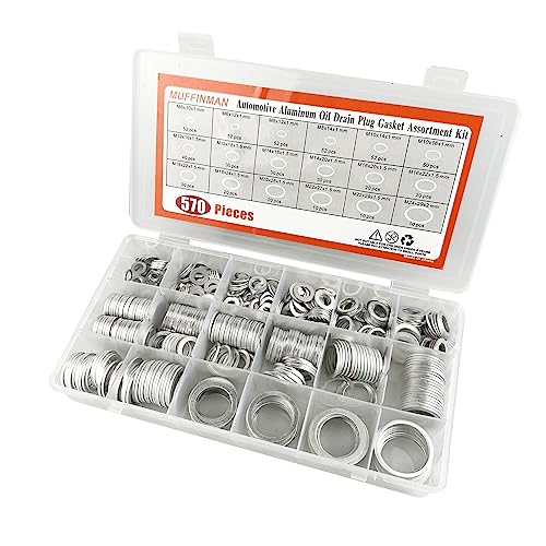 570 Pieces 18 Sizes Oil Drain Plug Gaskets Assortment Kit,Oil Crush Washers, Aluminum Flat Washers Assortment Kit,M6 M8 M10 M12 M14 M16 M18 M20 M22 M24