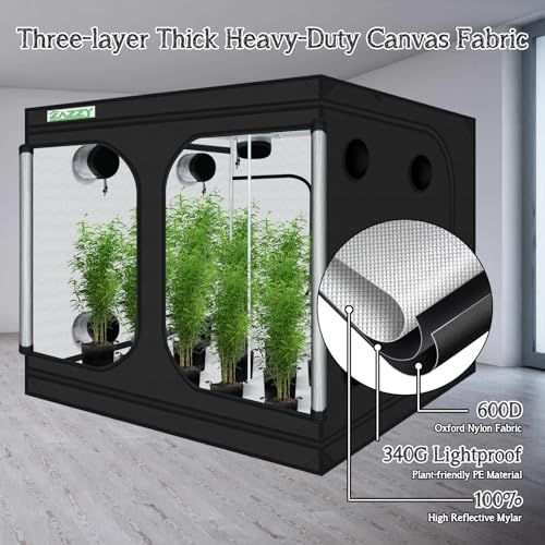 zazzy 8x8 Large Grow Tent 96"x96"x78" High Reflective Mylar Growing Tent - size: 96"x96"x78"