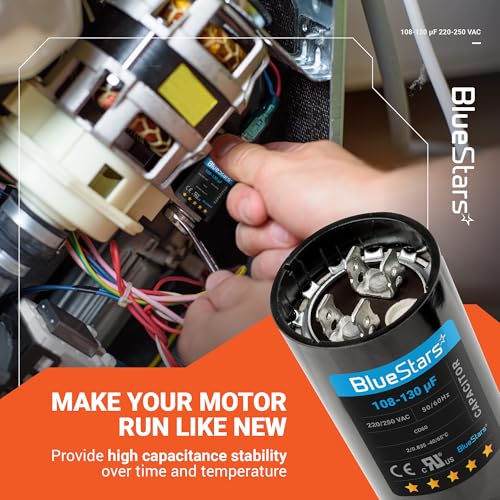 [2025 Upgraded] BlueStars 108-130 uF MFD 220-250 VAC Motor Start Capacitor - size: 108-130 MFD 220-250 VAC