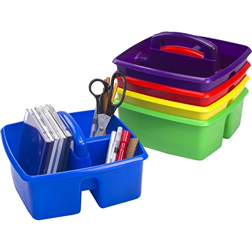 Storex Classroom Storage Caddy, 5.3" x 9.3" x 9.3", Blue,Yellow,Green,Red,Purple