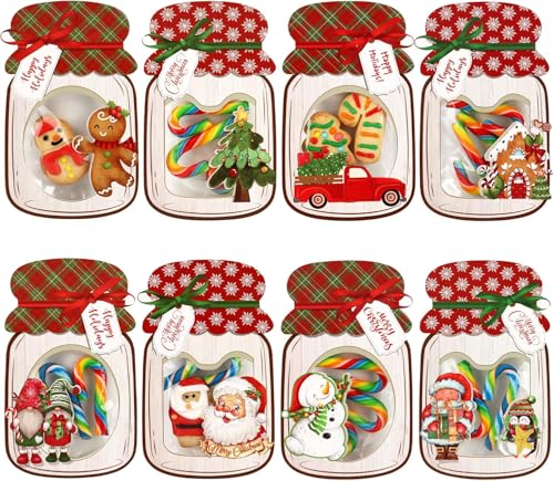 Christmas Treat Bags with Cards 48-Pack, Mason Jar Goodie Bag for Kids - color: Christmas Mason Jar Candy Card