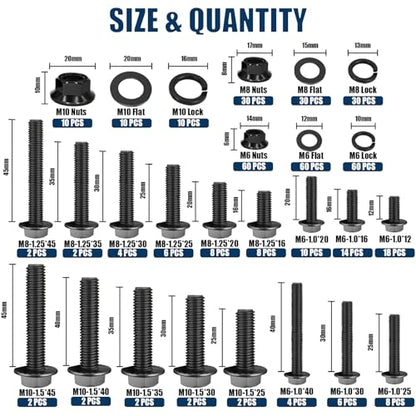 400PCS Metric Flange Bolt Assortment, 10.9 Black Zinc - color: Black KIT -400PCS