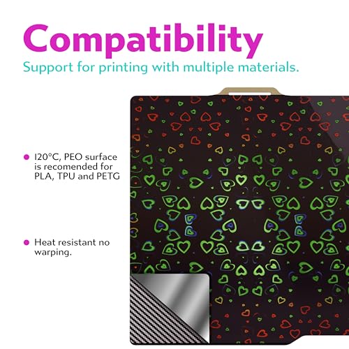 Cookiecad Cookie Sheet - Holographic 3D Printer Build Plate - Double Sided Reflective 3D Printer Bed, Flexible Spring Steel 3D Printer Platform (Chromatic Hearts, 235x235) - size: 235x235, style: Chromatic Hearts