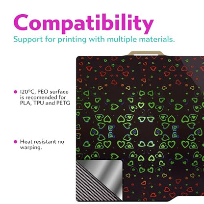 Cookiecad Cookie Sheet - Holographic 3D Printer Build Plate - Double Sided Reflective 3D Printer Bed, Flexible Spring Steel 3D Printer Platform (Chromatic Hearts, 235x235) - size: 235x235, style: Chromatic Hearts