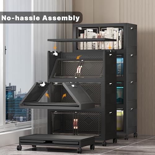 UAMFURI Stackable Storage Bins, 440QT Collapsible Drawers with 2 Lids - color: Dark-55qt, size: 8Pack with 2 top lids
