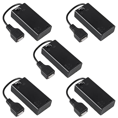 5pcs 2 AA Battery Holder USB Female Socket 2 AA Battery Case Box Holder with Cover ON-Off Switch and USB Cable - color: 5pcs 2 AA Battery Holder USB Female Socket
