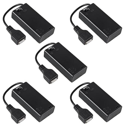 5pcs 2 AA Battery Holder USB Female Socket 2 AA Battery Case Box Holder with Cover ON-Off Switch and USB Cable - color: 5pcs 2 AA Battery Holder USB Female Socket