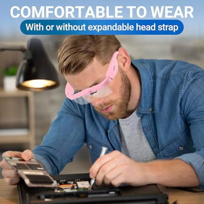 Magnifying Glasses with 3 LED Lights,Storage Case,Head Strap,5 Lenses - color: Pink With Storage Case