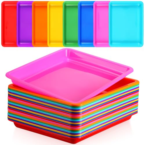 Maitys 24 Pcs Plastic Art Tray 11x8.7x1 Inch Activity Craft Tray,Colorful - color: Colorful