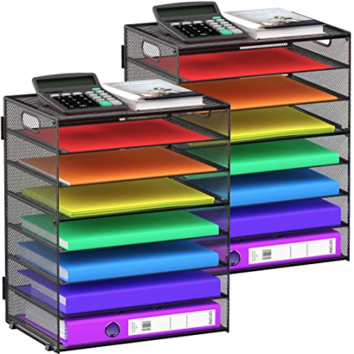 8 Tier Paper Letter Tray Organizer with Handles (Black-2Pack) - color: Black-2pack