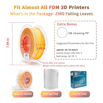 ZIRO PLA Filament Rainbow, 1.75mm 1kg, Fit Most 3D Printer, Falling Leaves - color: Falling Leaves (Matte)