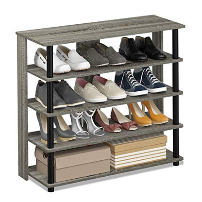 Furinno Turn-N-Tube 5 Tier Wide Shoe Rack, French Oak Grey/Black , 32 Inch - color: French Oak Grey/Black, size: 5-Tier, 32 Inch