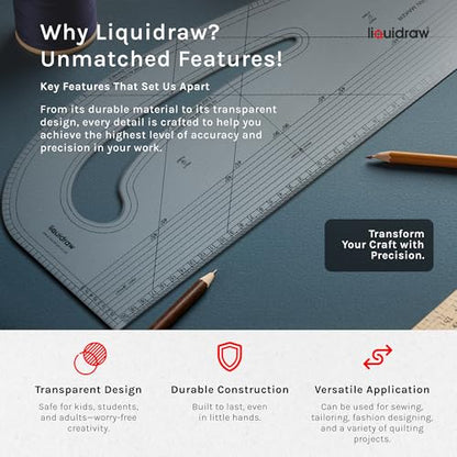 Liquidraw Pattern Maker Ruler, Clear Acrylic, 16.9 x 7.5in - style: Pattern Maker