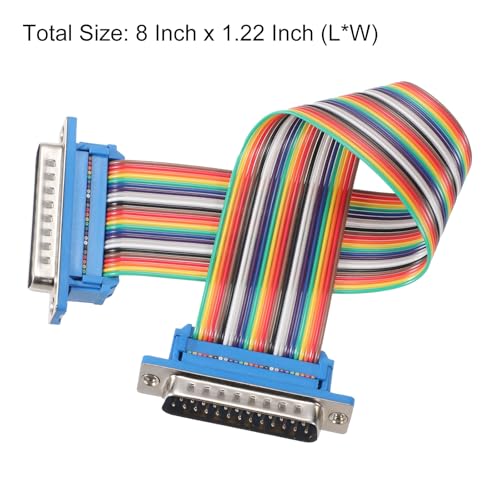 MECCANIXITY IDC Rainbow Wire Flat Ribbon Cable DB25 Male to DB25 Male 8 Inch Length 2.54mm Pitch Breadboard Jumper Wires for Electronic Projects - size: 8 Inch, style: DB25 Male to DB25 Male