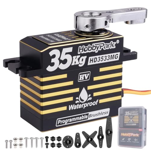 HobbyPark Waterproof High Torque RC Servo 35kg Brushless Motor Metal Gear Digital Servo Stainless Steel Gear Aluminum Case for RC Crawler RC Car Truck Buggy Bashing Basher Programmable 180°