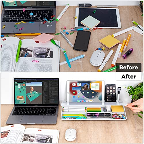 Varhomax Glass Desk Whiteboard with Storage, Desktop Organizer - color: B-white