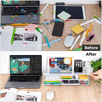 Varhomax Glass Desk Whiteboard with Storage, Desktop Organizer - color: B-white