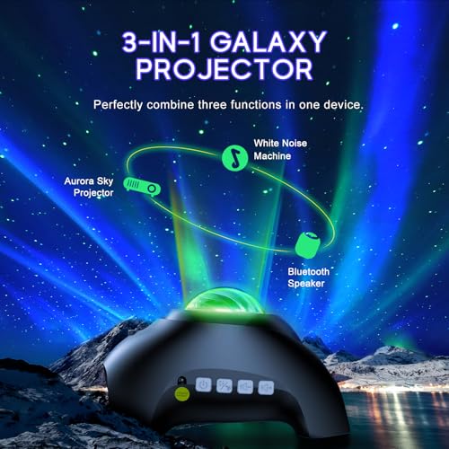 Northern Galaxy Light Aurora Projector with 33 Light Effects, Night Lights LED Star Projector for Bedroom Nebula Lamp, Remote Control, White Noises, Bluetooth Speaker for Parties Black - color: Black