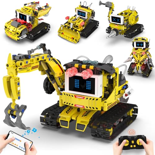 5 in 1 Robot Building Set with RC & APP for Boys Kids Ages 8-14