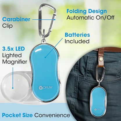 OttLite Pocket LED Magnifier with Carabiner Clip, Light Blue - color: Light Blue