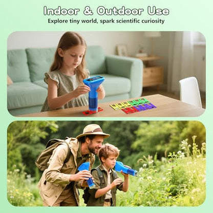 Odatay 1000X Digital Kids Microscope Kit with 12 Slides & 2" Screen, Blue - color: Blue