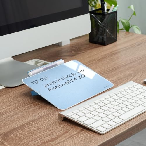 TSJ OFFICE Small Desktop Whiteboard - Glass Dry Erase Board 8 X 6 Inches Tabletop Easel Whiteboard with Stand, Desk Board Buddy for Artist, Teacher and Student - Blue ＆ Gold - color: 8 X 6 Inches - Blue ＆ Gold