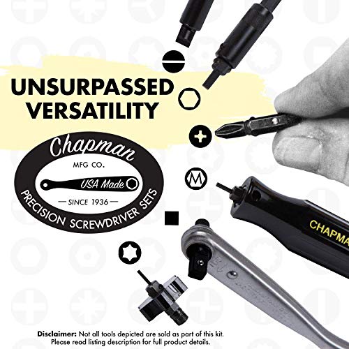 Chapman MFG 1000 Mity Master Set - Includes Phillips, Slotted, SAE & Metric MM Hex, Ball Allen Hex, JIS, Star (for Torx), Robertson Bits, Complete Set 68 USA Made Insert Bits, Mini Ratchet Hand Tool - size: 84 Piece Set