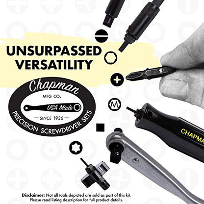 Chapman MFG 1000 Mity Master Set - Includes Phillips, Slotted, SAE & Metric MM Hex, Ball Allen Hex, JIS, Star (for Torx), Robertson Bits, Complete Set 68 USA Made Insert Bits, Mini Ratchet Hand Tool - size: 84 Piece Set