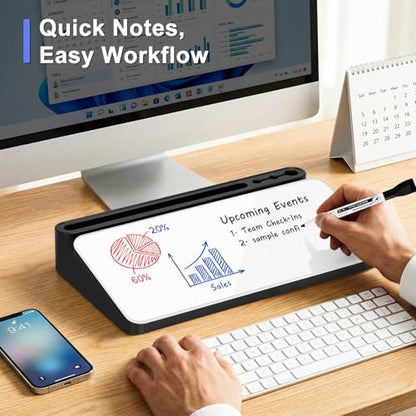 Small Desktop Glass Whiteboard with Storage, Desk Dry Erase White Board - color: Black-white