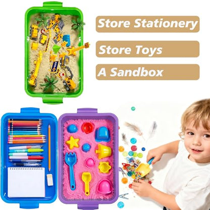 4 Qt (3.8L) Sensory Bin With Lid - 3 Pack, Stackable Storage Sensory Bins with Lids, Portable Sandbox, Organizers Sand, Arts, Crafts, (Blue, Green, Purple)