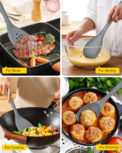 BUNDLEPRO Silicone Cooking Utensils Set, 9 Pcs Kitchen Utensils, One-Piece - color: Gray